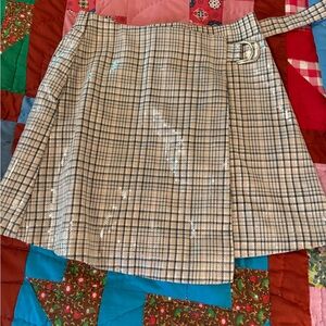 Mayoral Plaid Skirt with Belt - Black and Cream